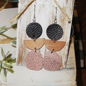 Leather Cork & Wood Earrings